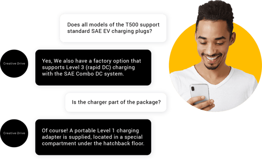 Image of customer chat asking questions about car they are interested in via chat messages