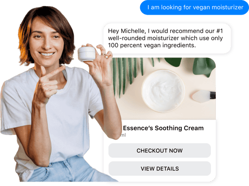 Image of shopper asking about vegan moisturizer over chat with beauty brand