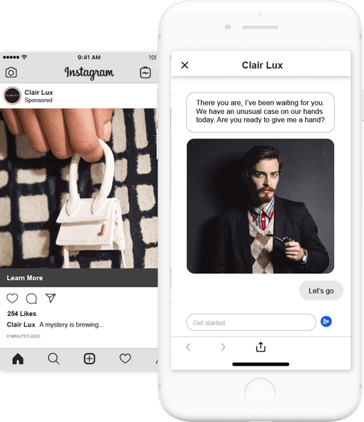 Conversational Instagram ad Image of an Instagram driving to a chat message on a mobile phone