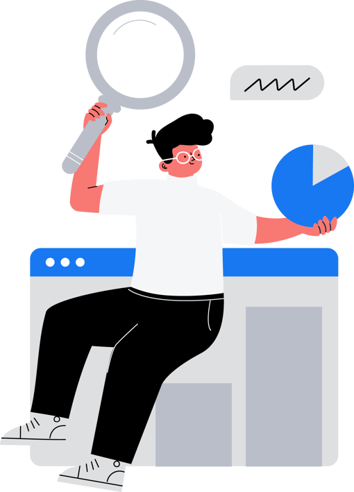 Facebook analytics Illustration of a person inspecting analytics charts