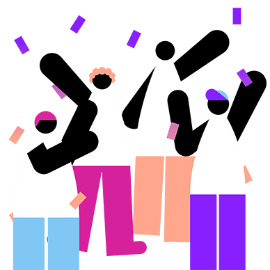 Illustration of people with confetti falling on them.