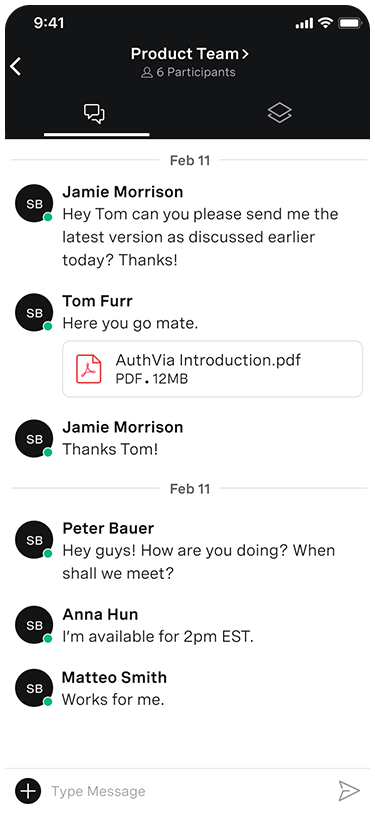 Screen grab of the Team Messaging app on a mobile screen